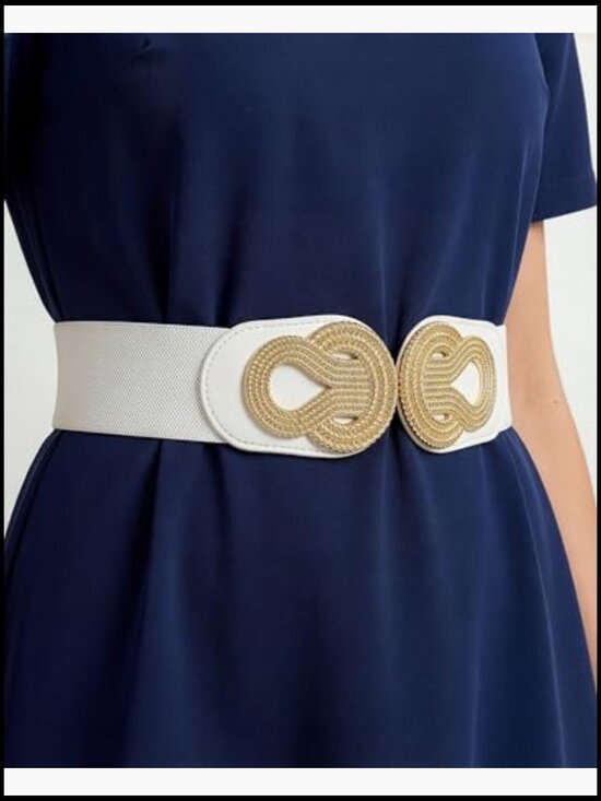 Wide Elastic Vintage Cinch Retro Metal Interlock Buckle Belt main image 4
